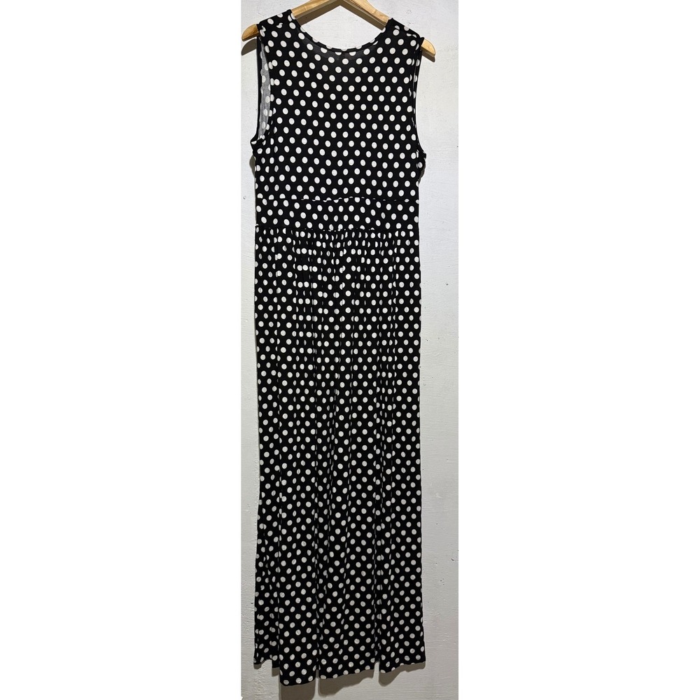 NWT LilBetter Womens Polka Dot Maxi Dress 2XL Black White Sleeveless Jersey Knit - Picture 2 of 7